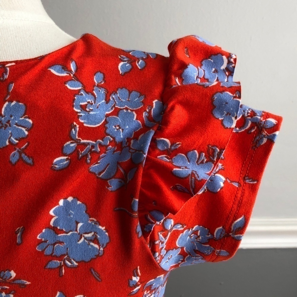 Copper Key Red and Blue Floral Ruffle Dress, Large - Picture 4 of 7